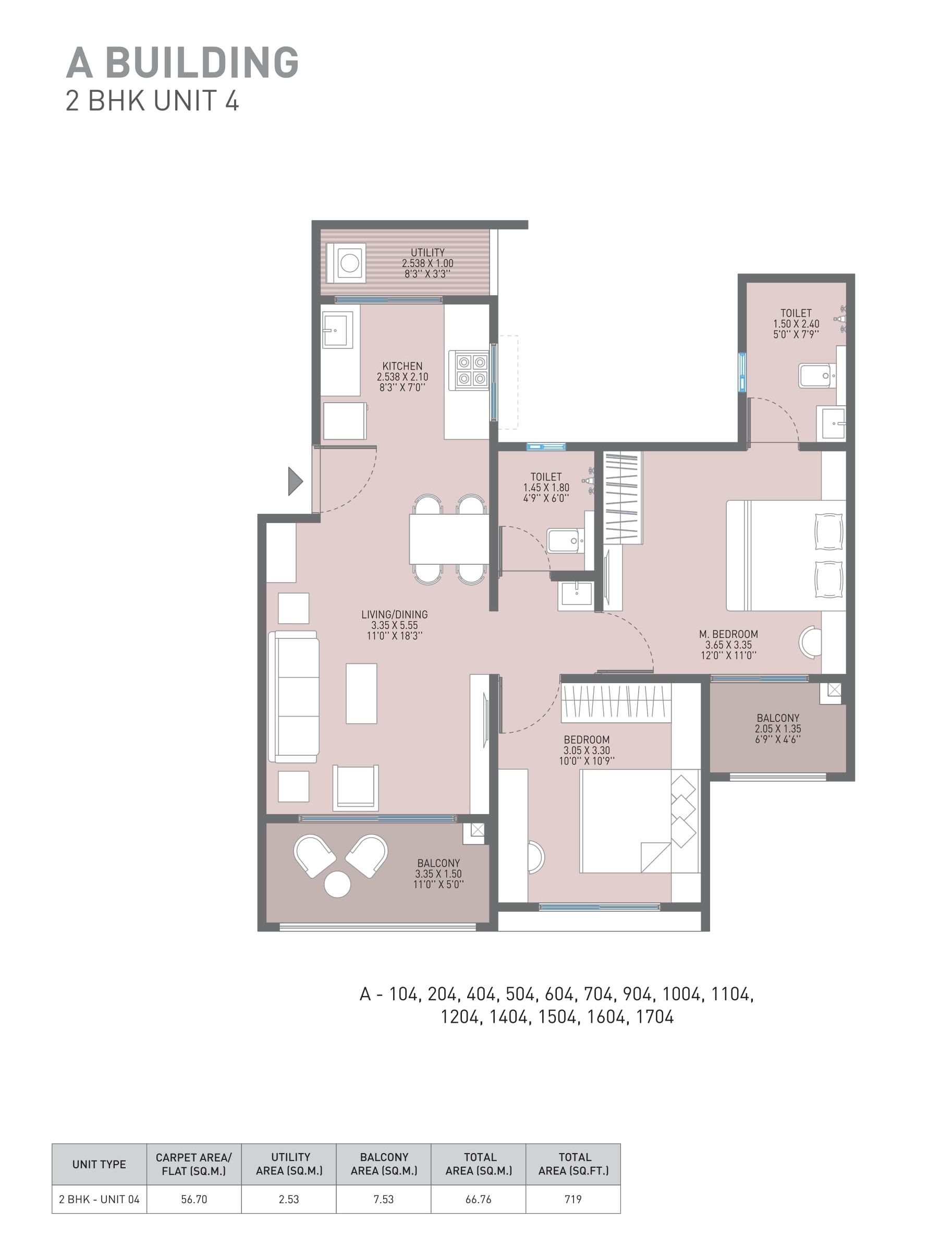 JN AA Privilege Unit plan - 719 sq.ft.
