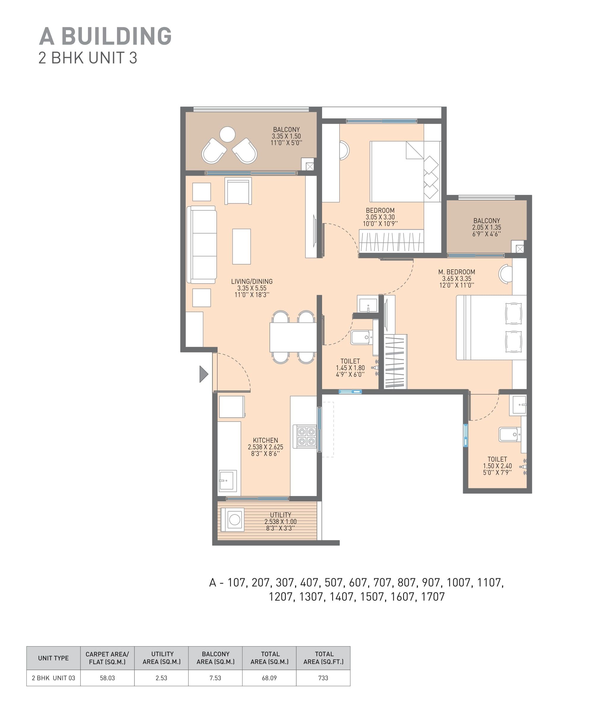JN AA Privilege Unit plan - 733 sq.ft.