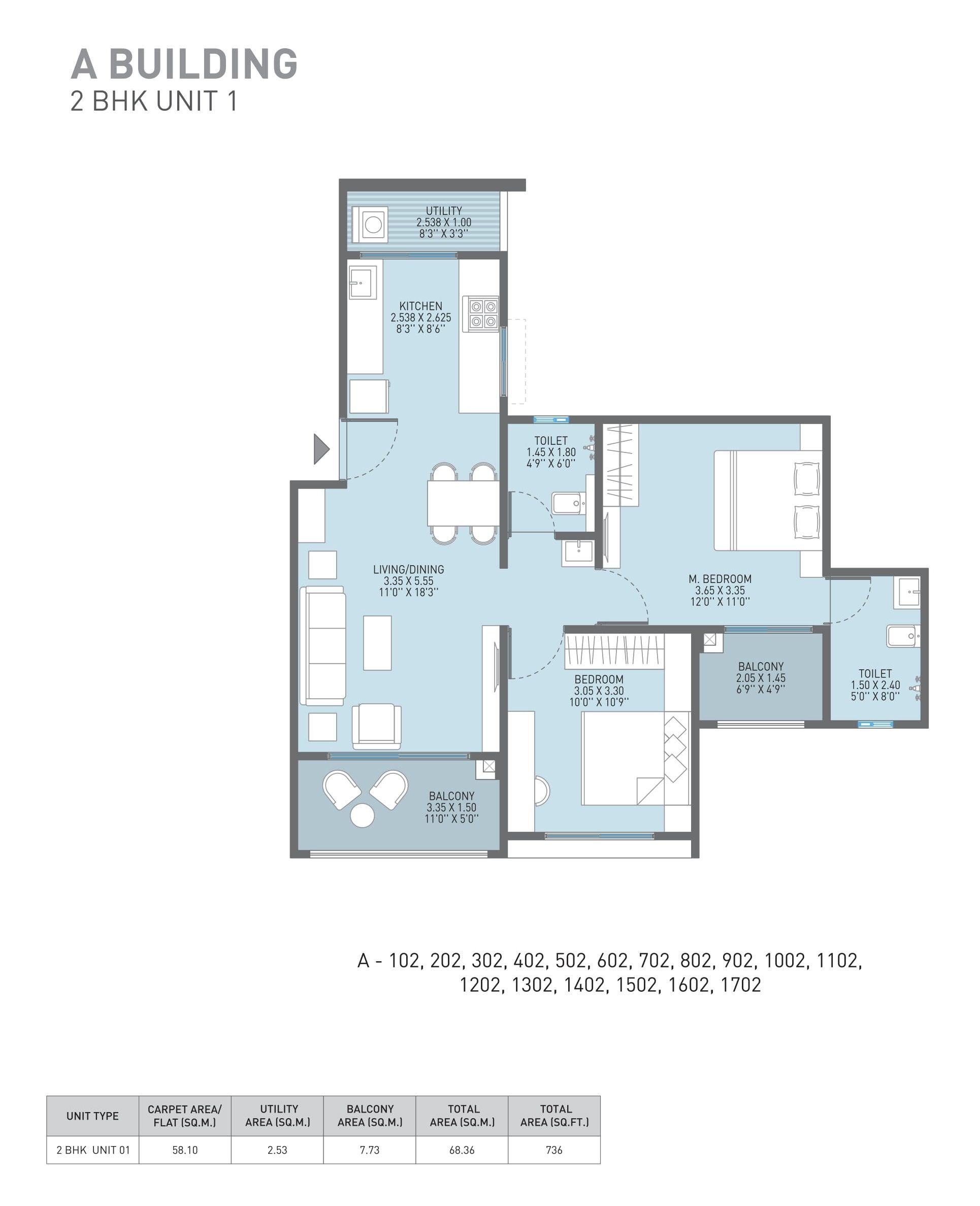 JN AA Privilege Unit plan - 736 sq.ft.