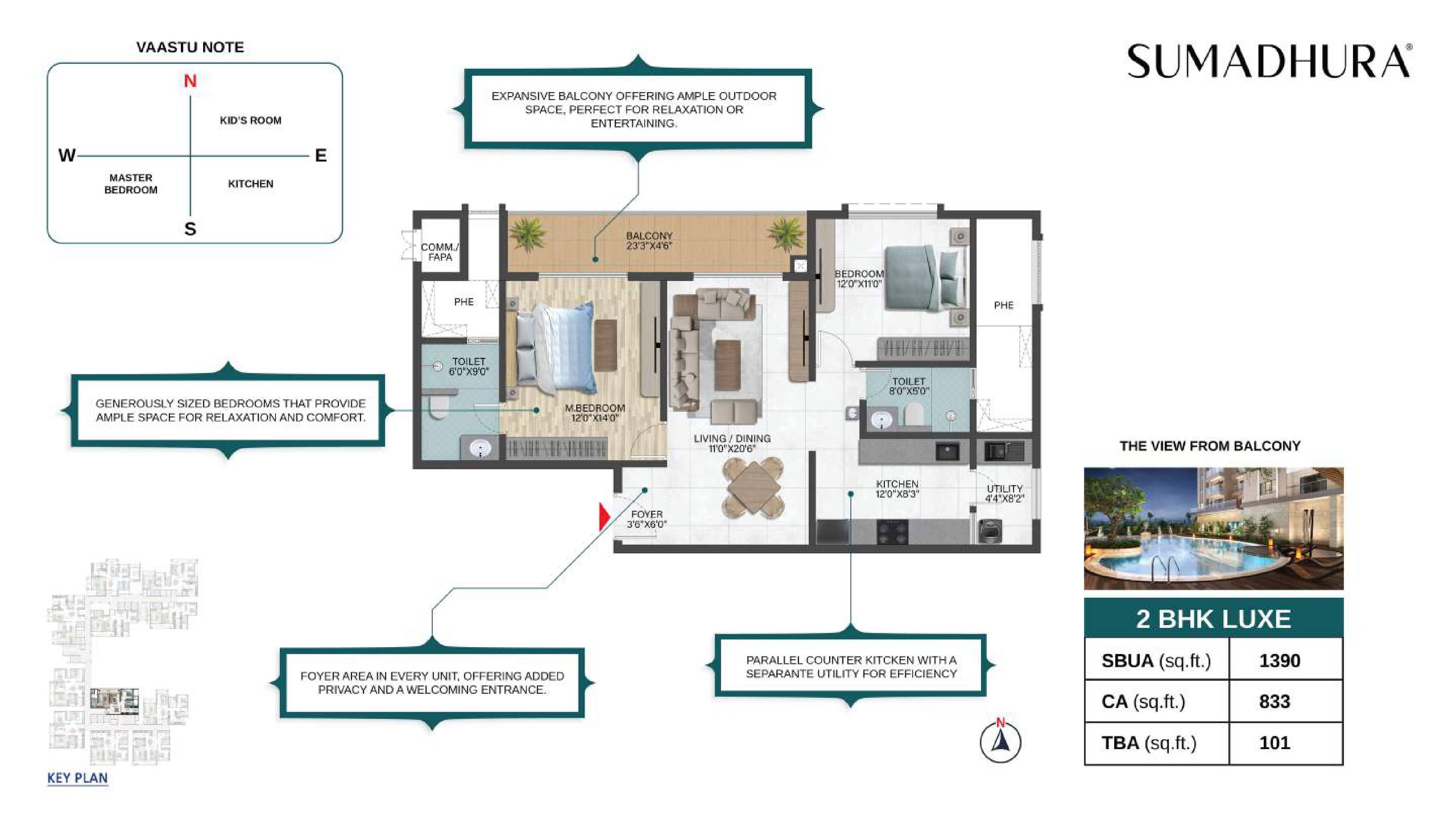 Sumadhura Pramoda Unit plan - 973 sq.ft.