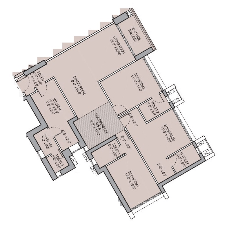 Oberoi Garden City Unit plan - 1547 sq.ft.