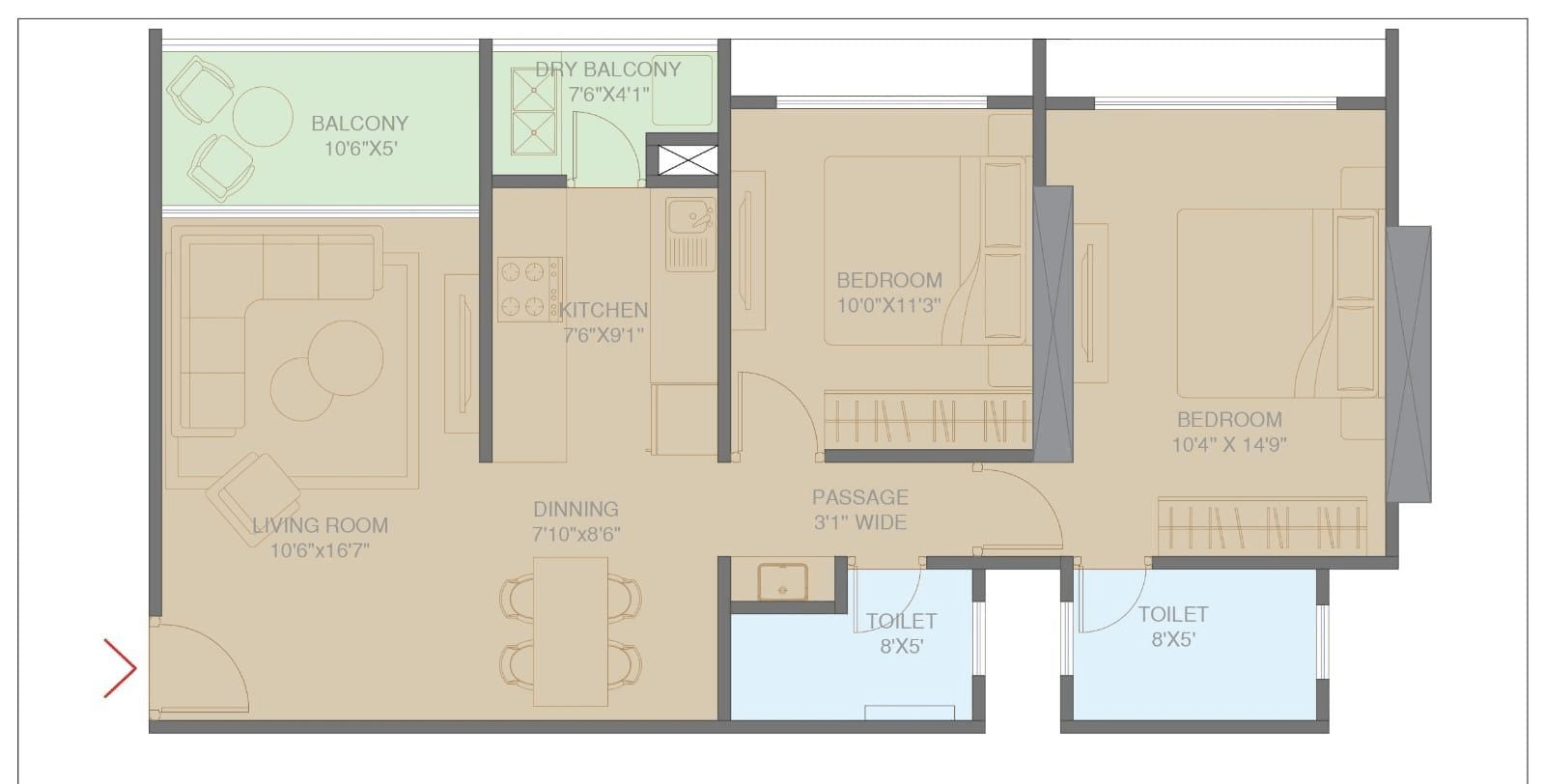 Unit plan - 818 sq.ft.