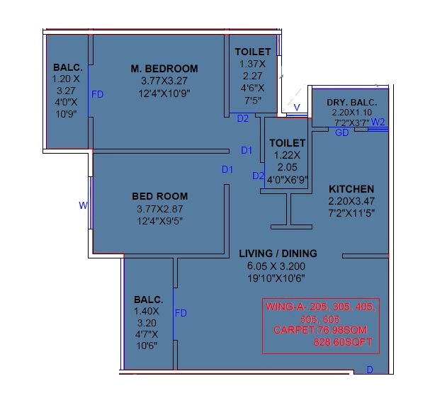 NG Nandanvan Unit plan - 829 sq.ft.