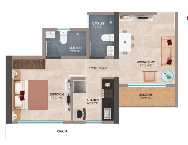 Vihang Thane Dreams Unit plan - 375 sq.ft.