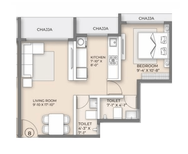 Ornate Serenity Unit plan - 505 sq.ft.