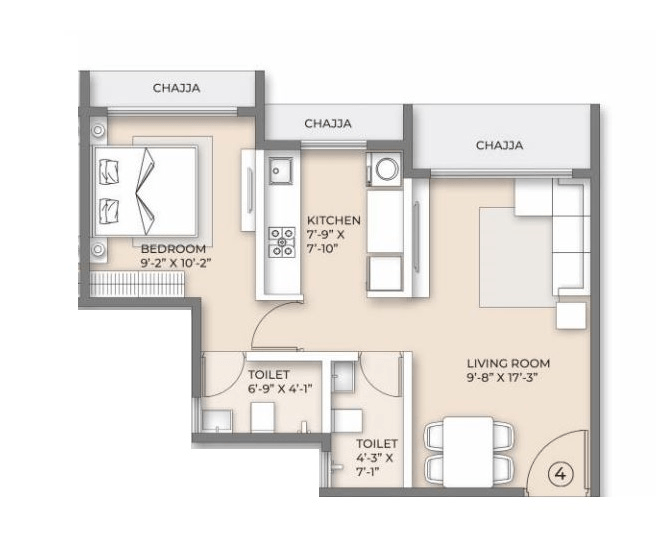 Ornate Serenity Unit plan - 485 sq.ft.