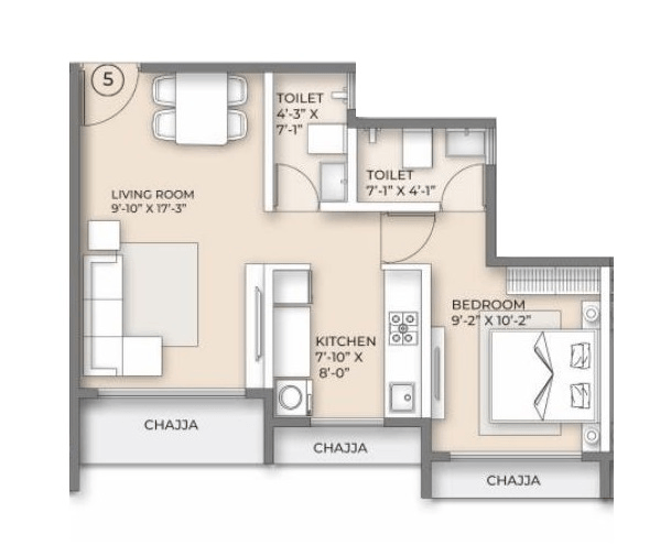 Ornate Serenity Unit plan - 495 sq.ft.