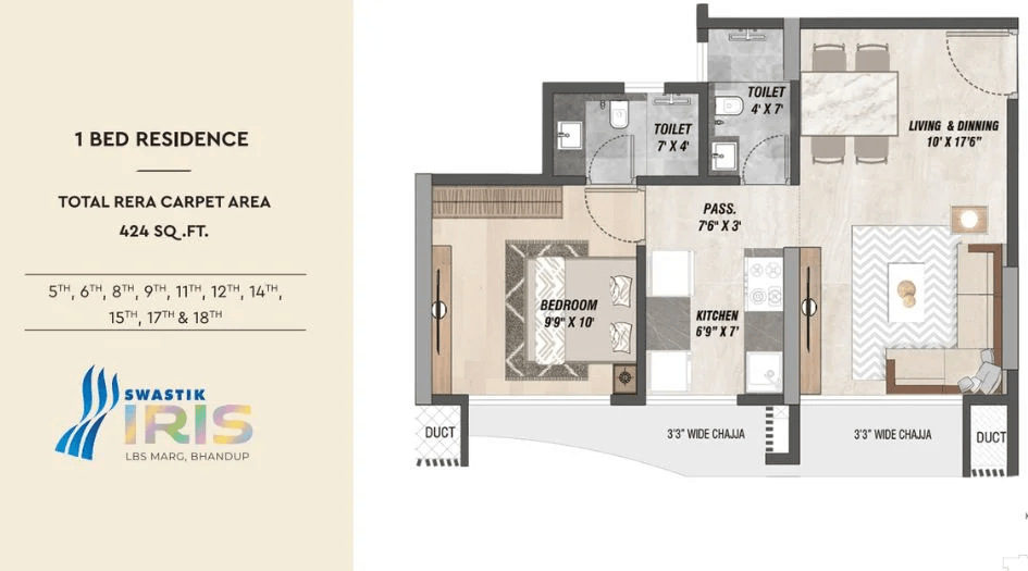 Swastik Iris Unit plan - 424 sq.ft.