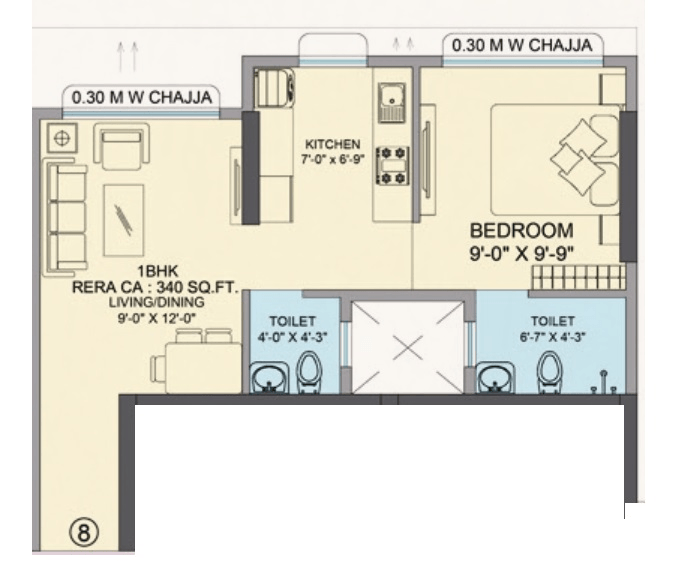 MK Oasis Unit plan - 340 sq.ft.