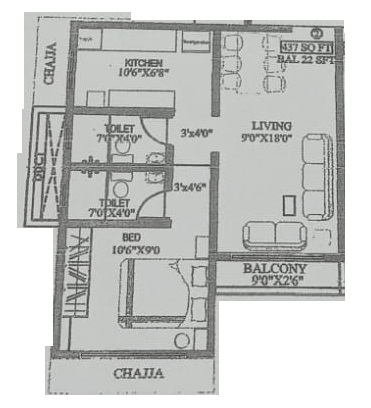 VS Royal 22 Unit plan - 465 sq.ft.