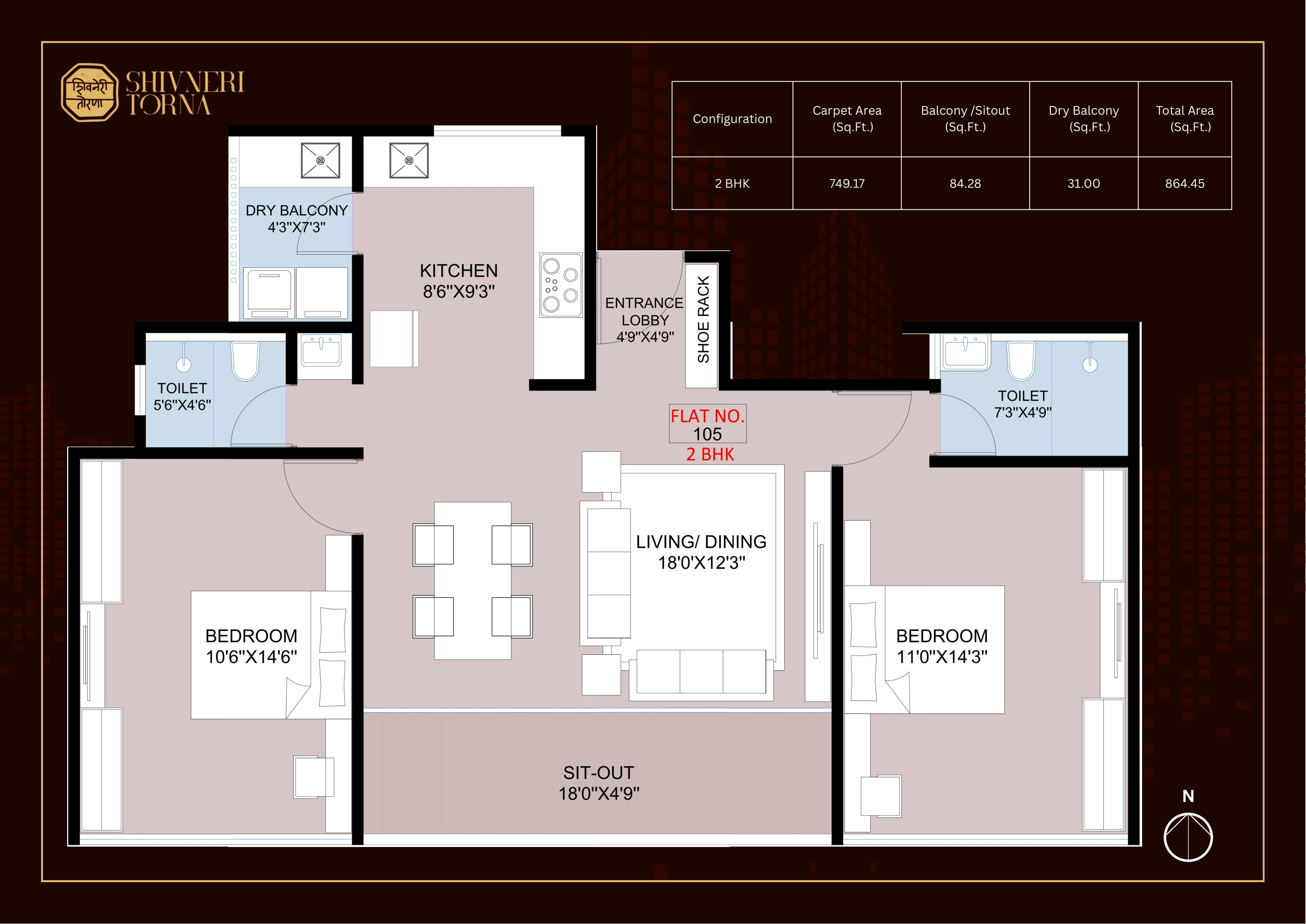 Unit plan - 864 sq.ft.