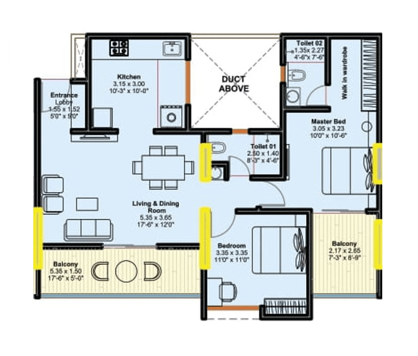 Goyal My Home Upper Kharadi Unit plan - 888 sq.ft.