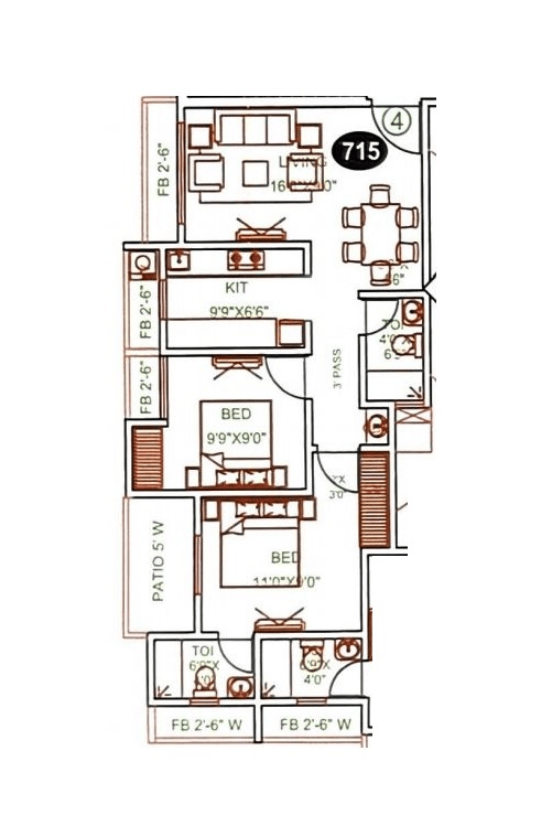 Unit plan - 715 sq.ft.