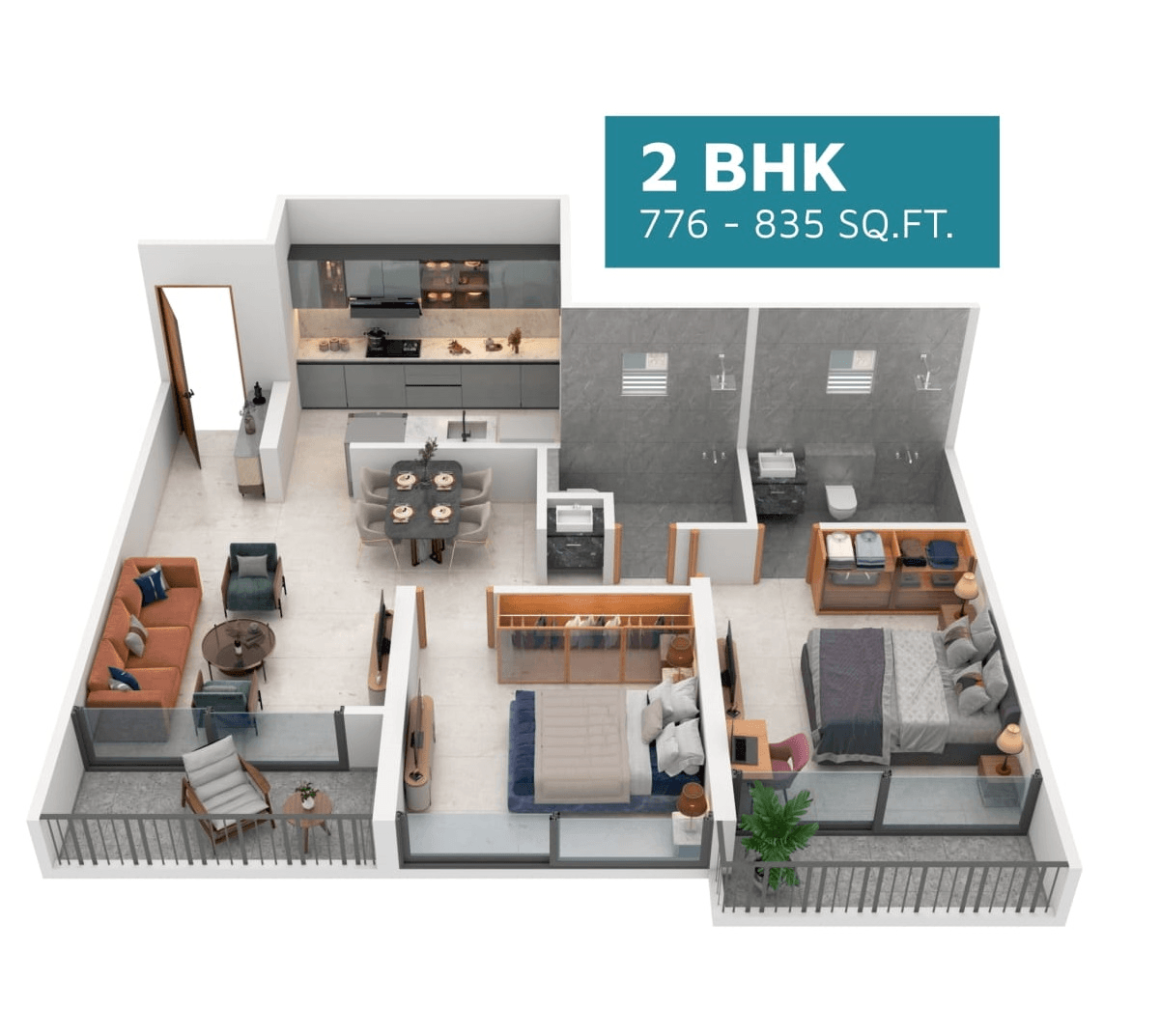 Namrata Irise Unit plan - 776 sq.ft.