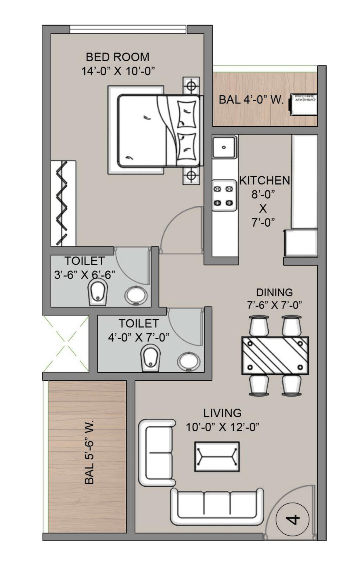 Siyara Dwarka Unit plan - 539 sq.ft.