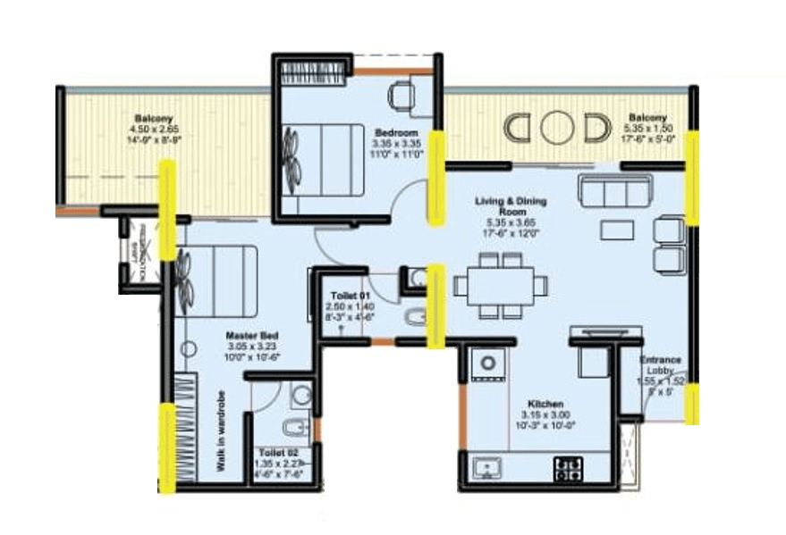Goyal My Home Upper Kharadi Unit plan - 950 sq.ft.