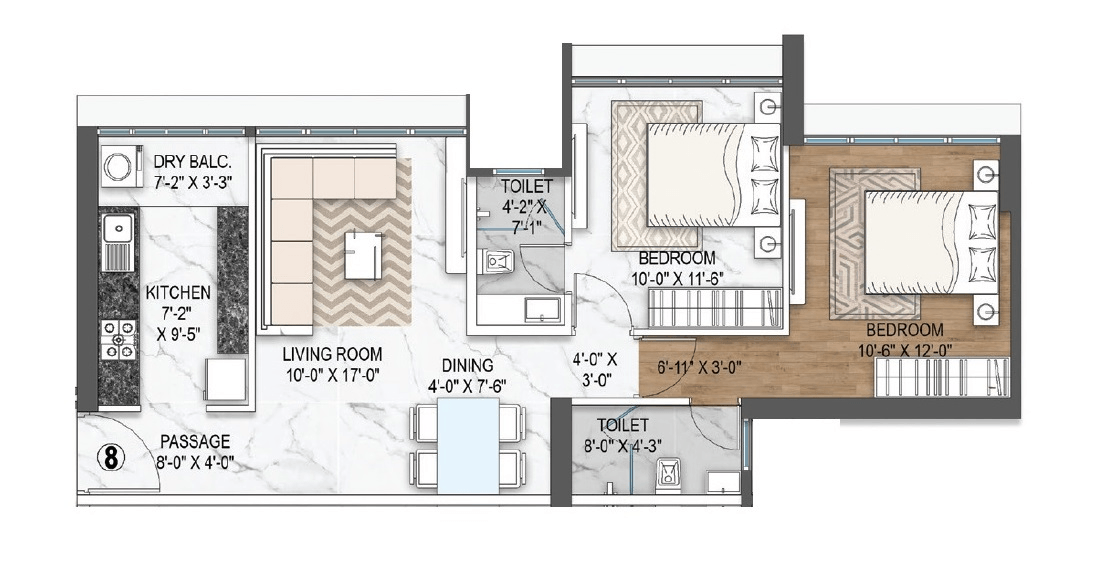 Atul Mulund Hills Unit plan - 691 sq.ft.