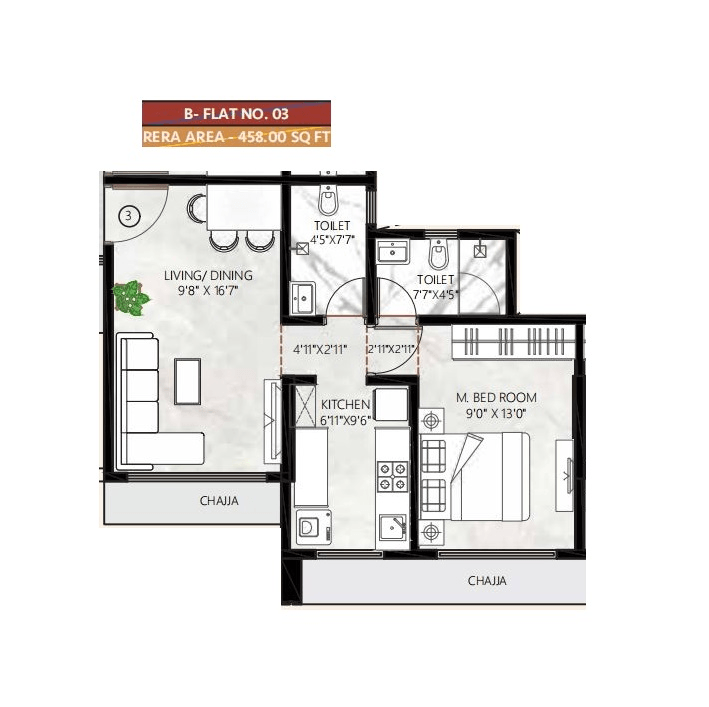 Unit plan - 458 sq.ft.