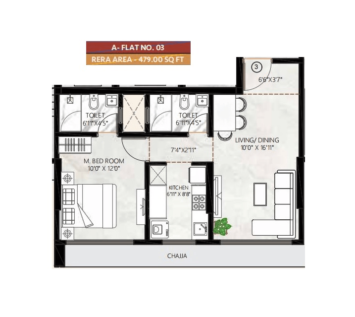 Chandiwala Prarambh Unit plan - 479 sq.ft.
