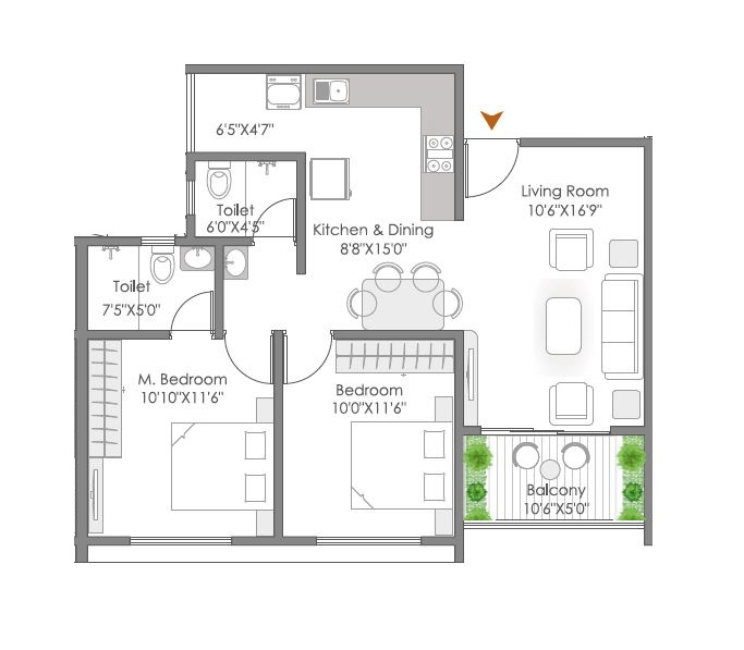 AR Amora Unit plan - 743 sq.ft.