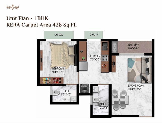 Balaji Classica Unit plan - 428 sq.ft.