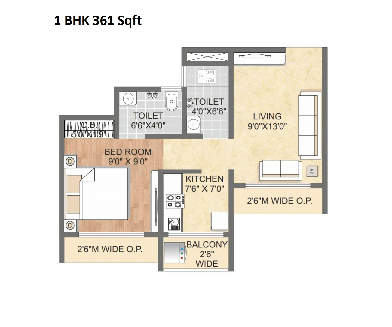 Atlantic Residency Unit plan - 361 sq.ft.