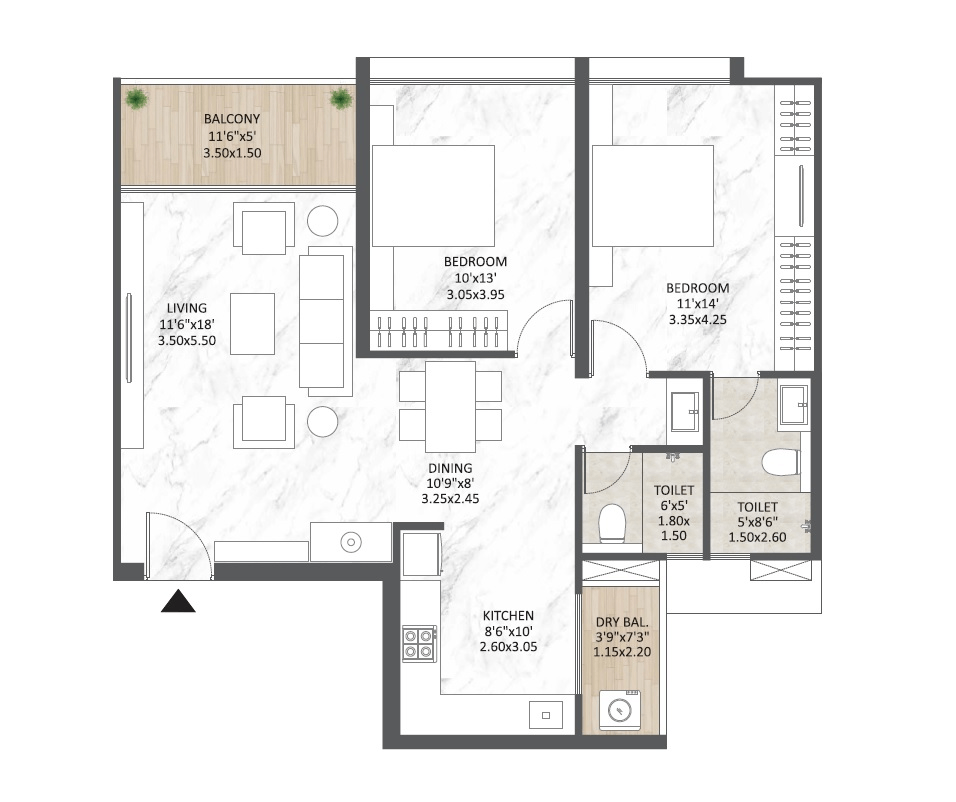 Mantra Joypin Unit plan - 884 sq.ft.