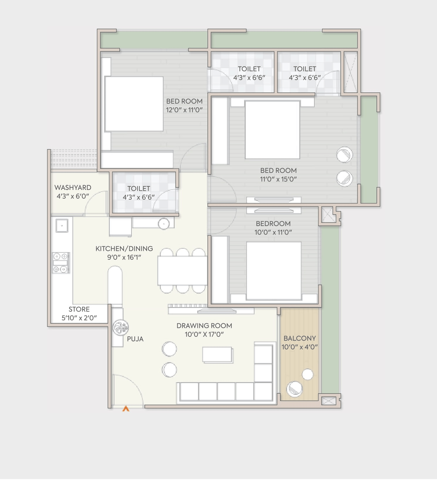 Turquoise Rosedale Unit plan - 968 sq.ft.