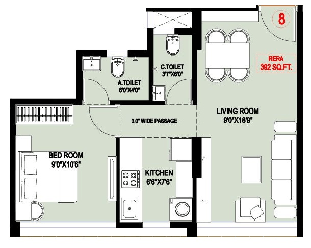 Shreeji Mansion Unit plan - 392 sq.ft.