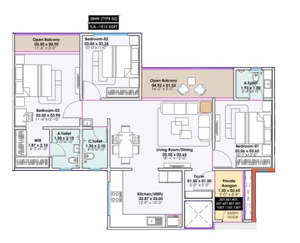 Santiago Skyworld Unit plan - 1127 sq.ft.