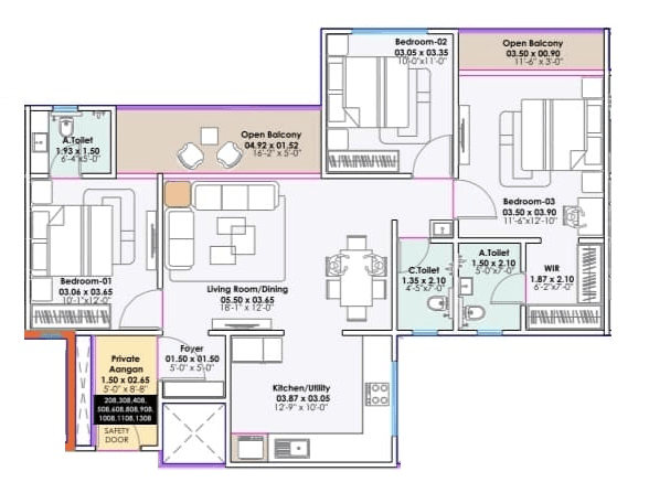 Santiago Skyworld Unit plan - 1137 sq.ft.
