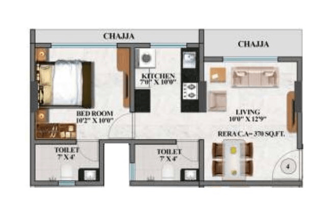 Hum Durga Unit plan - 370 sq.ft.