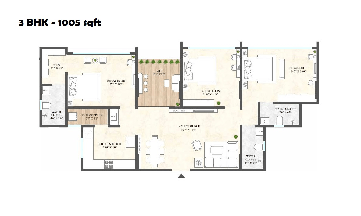 Excella The Gold Unit plan - 1005 sq.ft.