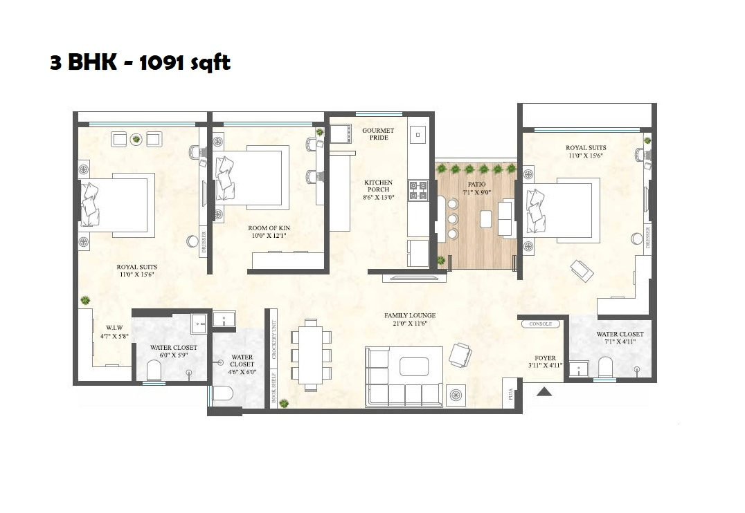 Excella The Gold Unit plan - 1091 sq.ft.