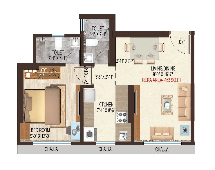 Nicco Ashtavinayak Apartments Unit plan - 453 sq.ft.