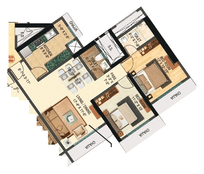 Bhoomi Celestia Unit plan - 725 sq.ft.