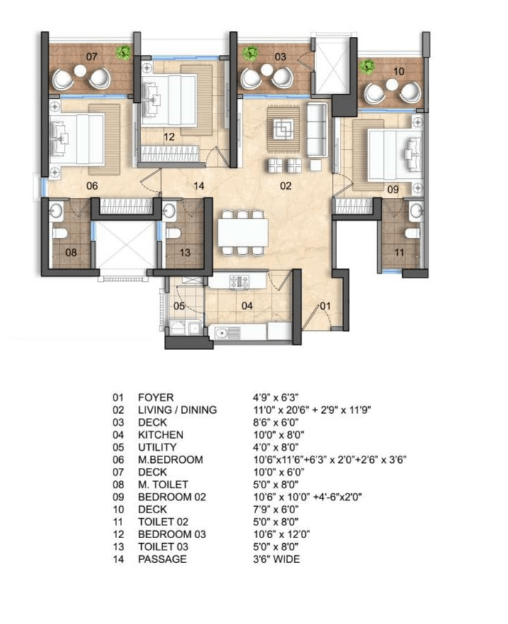 Lodha Lumis Unit plan - 1162 sq.ft.