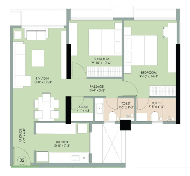 Drushti Sapphire Unit plan - 637 sq.ft.