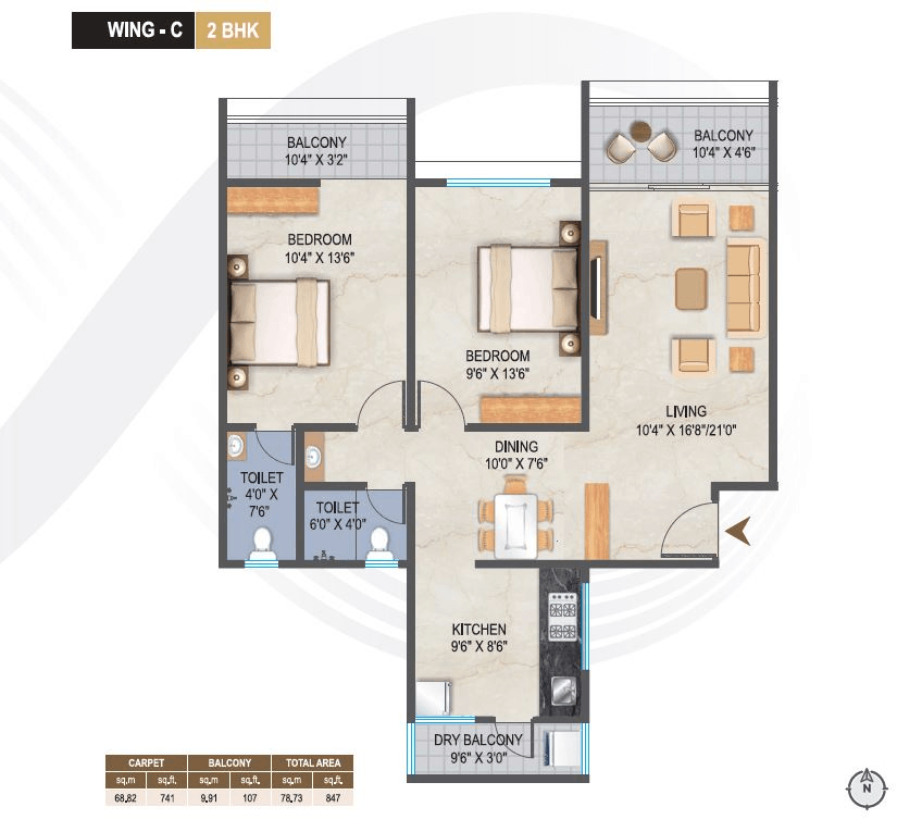 Yash Florencia Unit plan - 847 sq.ft.