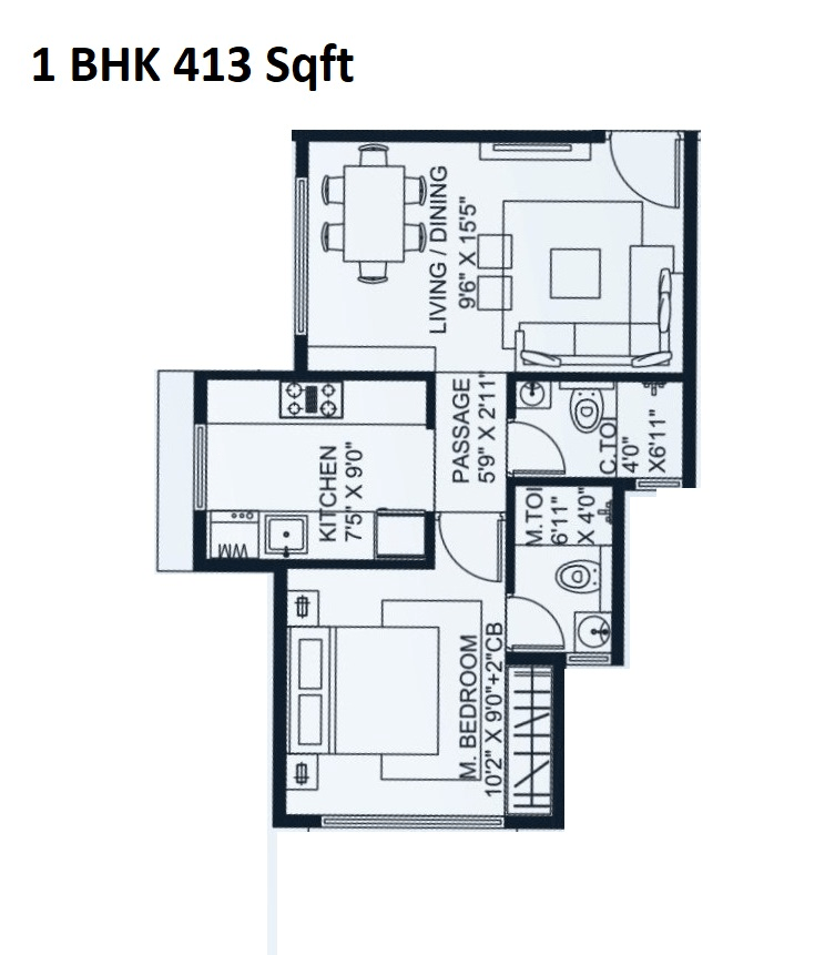 Unit plan - 413 sq.ft.