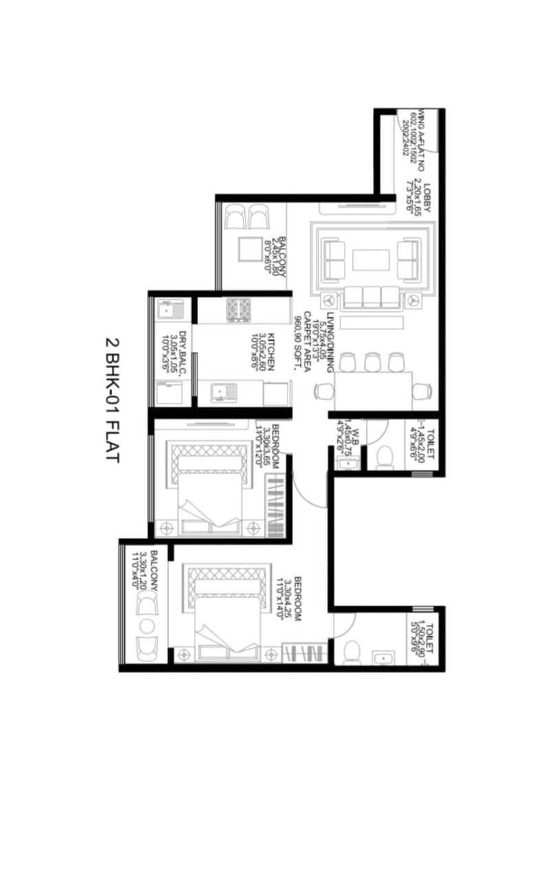Shubh Swarovski Unit plan - 961 sq.ft.