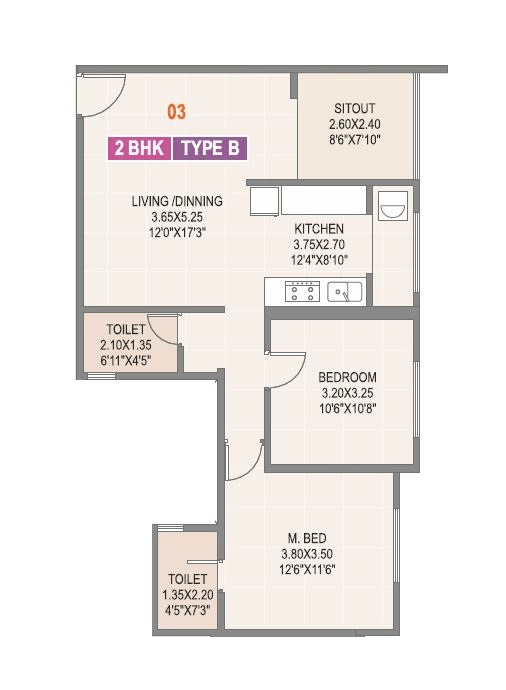 RR Lunkad Akshay Vista Unit plan - 814 sq.ft.
