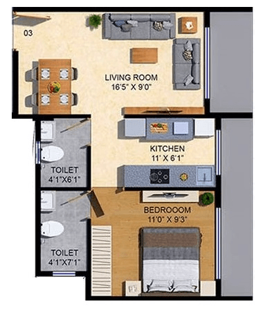 SB Paradise Unit plan - 386 sq.ft.
