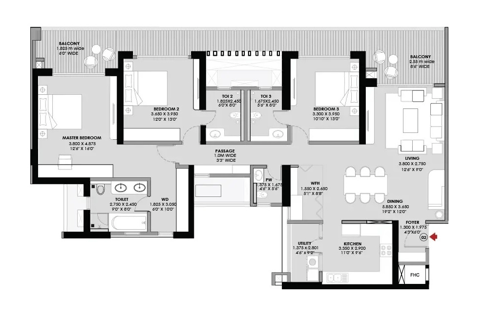 Godrej River Royale Unit plan - 1893 sq.ft.