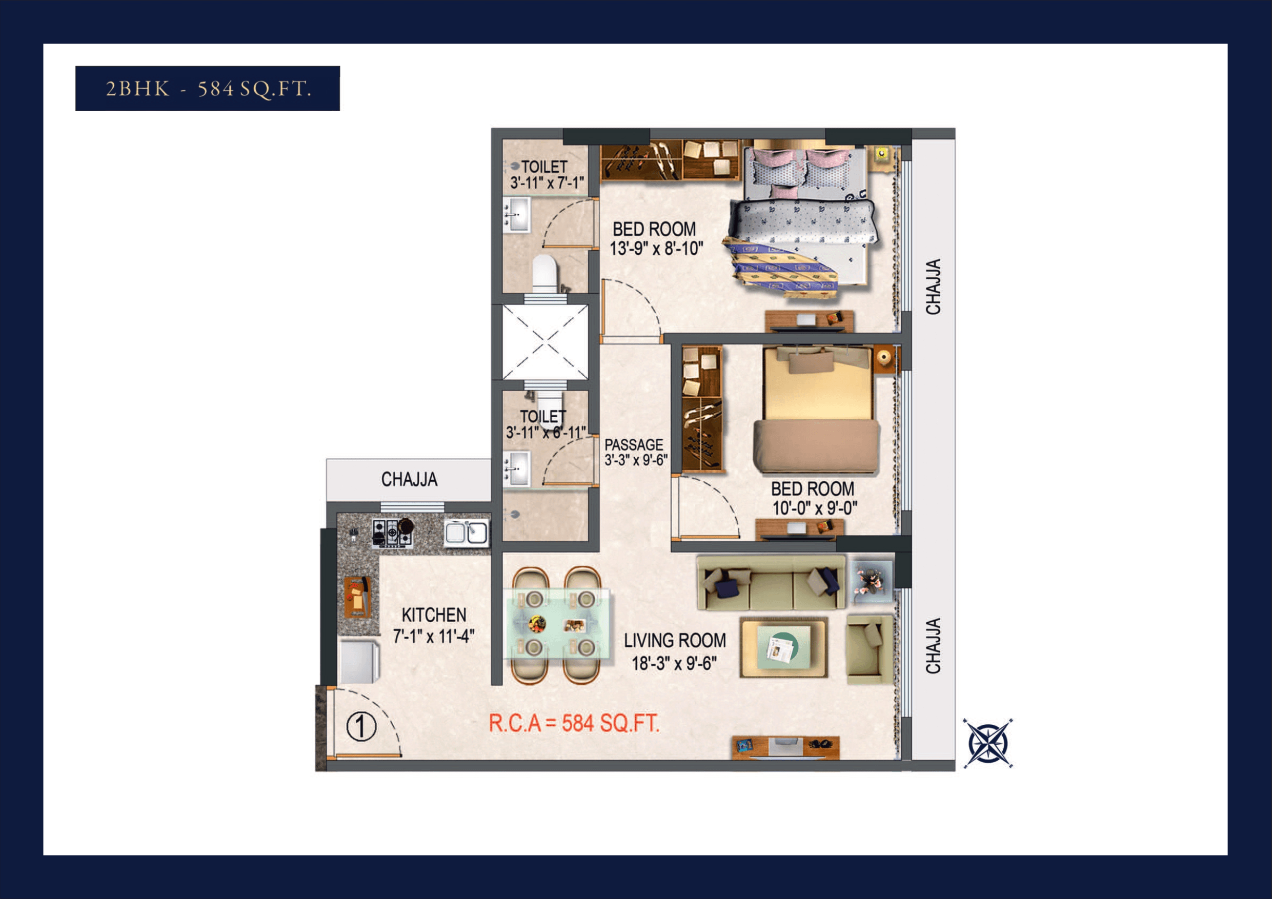Unit plan - 584 sq.ft.