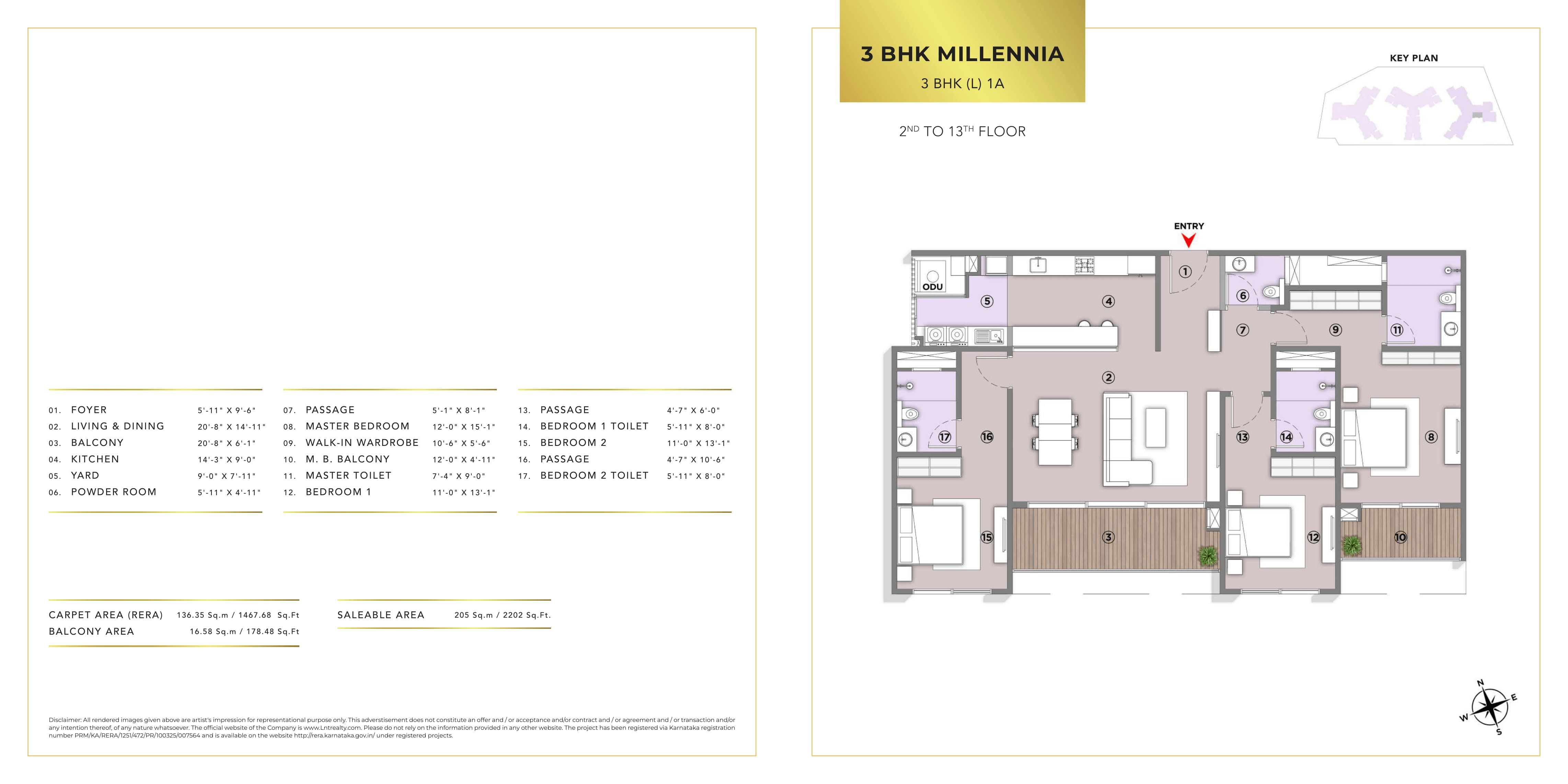 L&T Elara Celestia Unit plan - 1468 sq.ft.