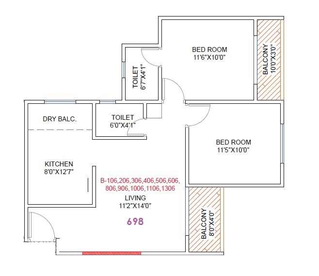 DML Hexa Towers Unit plan - 698 sq.ft.
