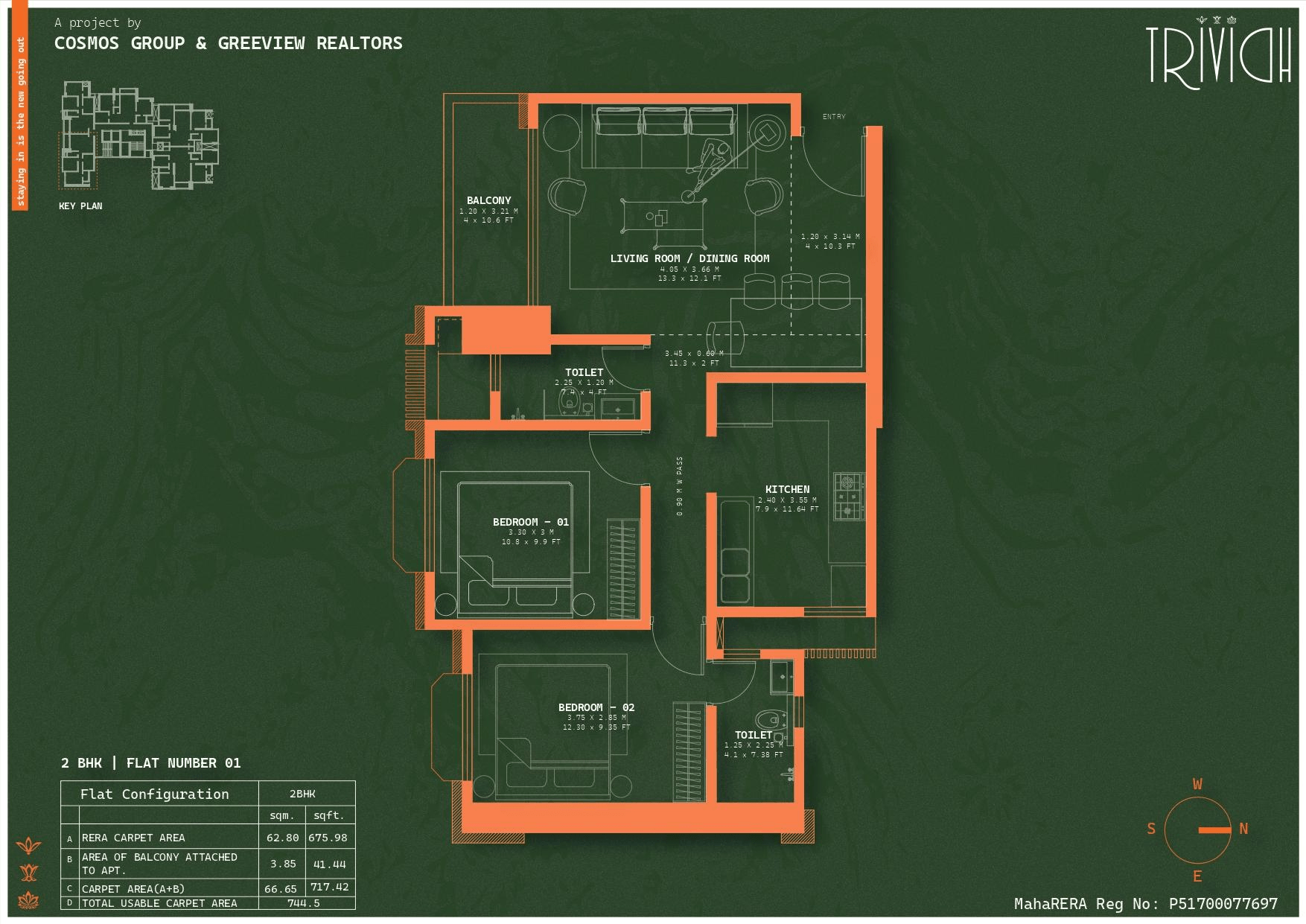 Cosmos Trividh Unit plan - 744 sq.ft.