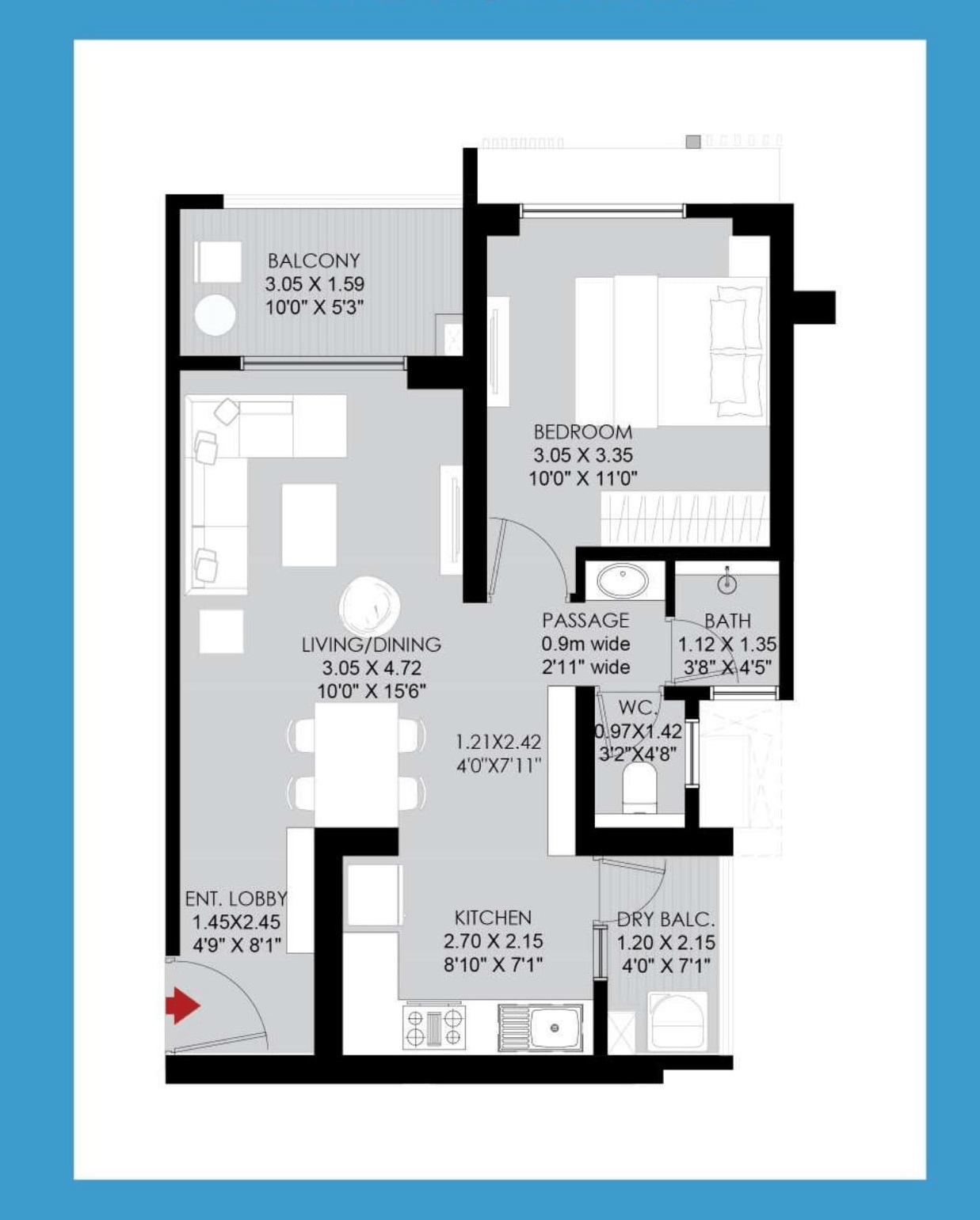 Godrej Aqua Retreat Unit plan - 600 sq.ft.