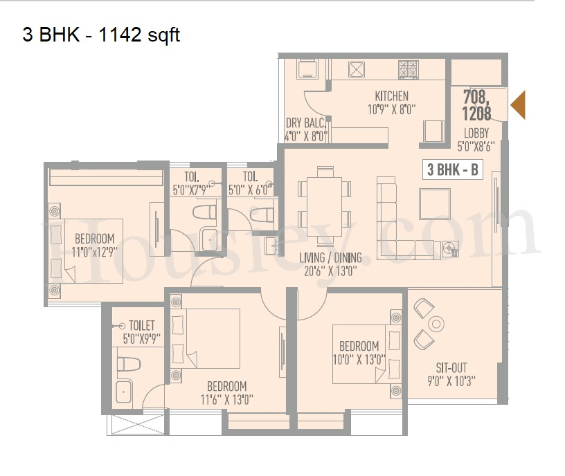 VB Aundh Renaissance Unit plan - 1142 sq.ft.